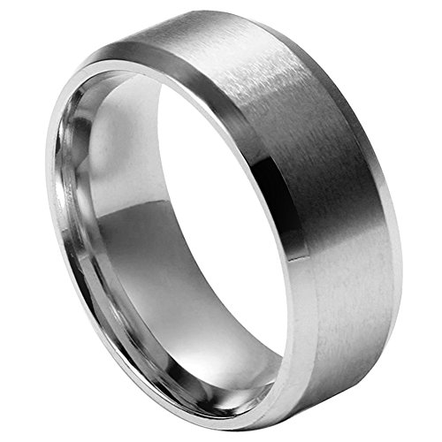 Flongo Anillos Plateado Hombre, Anillo clásico para Boda Compromiso, Acero Inoxidable 8mm, Estilo Retro Neutral, Anillo Unisex Talla 11.5