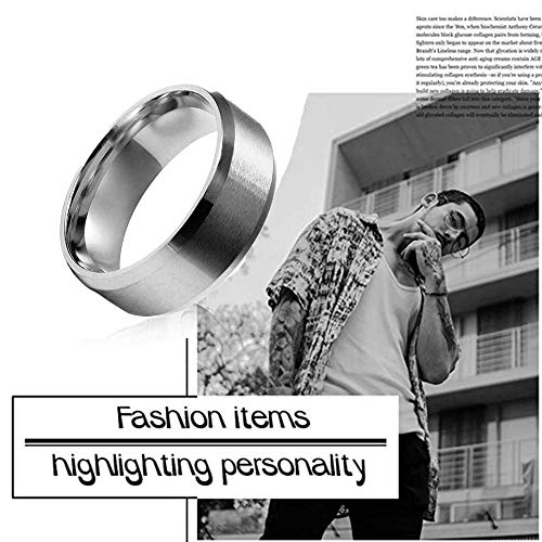 Flongo Anillos Plateado Hombre, Anillo clásico para Boda Compromiso, Acero Inoxidable 8mm, Estilo Retro Neutral, Anillo Unisex Talla 11.5