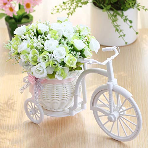 flor 3pcs Flores Artificiales De Rose + Florero Bicicleta Conjunto Rota Con La Decoración De La Mesa Flores Falsas De Frutas Cerca De Madera Conjunto De La Flor De La Planta Verde flor artificial deco