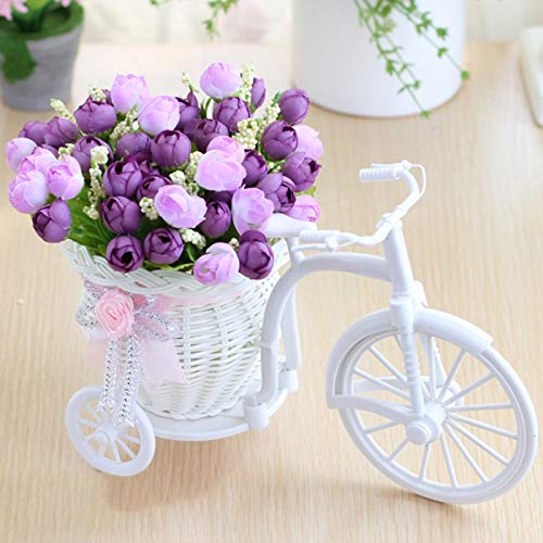 flor 3pcs Flores Artificiales De Rose + Florero Bicicleta Conjunto Rota Con La Decoración De La Mesa Flores Falsas De Frutas Cerca De Madera Conjunto De La Flor De La Planta Verde flor artificial deco