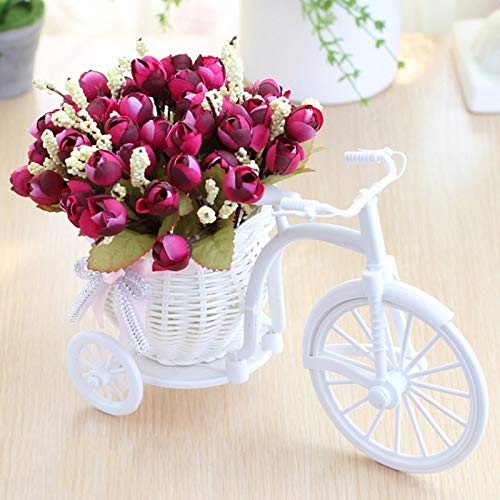 flor 3pcs Flores Artificiales De Rose + Florero Bicicleta Conjunto Rota Con La Decoración De La Mesa Flores Falsas De Frutas Cerca De Madera Conjunto De La Flor De La Planta Verde flor artificial deco