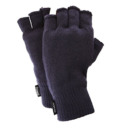 Floso- Guantes Thinsulate térmicos sin dedos para hombre (Talla única) (Negro)