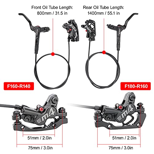 Flytise Freno de disco hidráulico MTB, delantero y trasero, pinza de freno con rotor de 160 mm, 4 pistones y sistema de freno bidireccional de 22,2 mm, para bicicleta derecha e izquierda