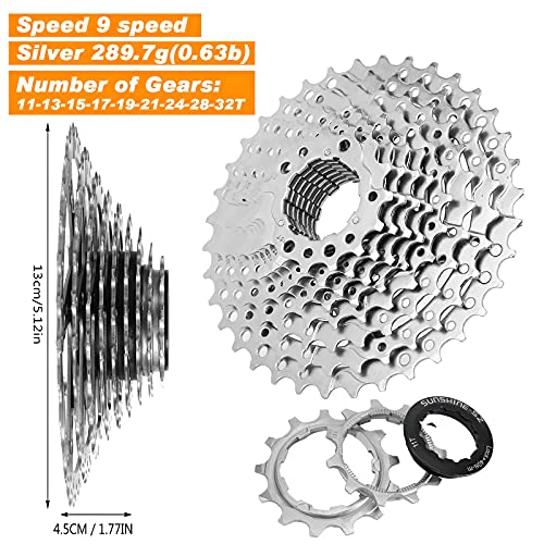 Fmlkic 9 Speed Cassette 11-32,Cassettes 9 Velocidad para Bicicletas y 3 Accesorios,Piñón del Bicycle Cassette del Volante Accesorios para Bicicleta de montaña, Bicicleta de Carretera