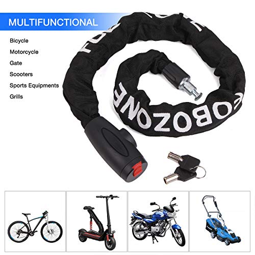 FOBOZONE Candado de Motocicletas,Candado de Cadena, Candado de Bicicleta,Fortalecer el Bloqueo de la Cadena Gruesa, el Ladrón es Difícil de Cortar, Muy Seguro. (97cm Longitud x 9mm Diámetro)