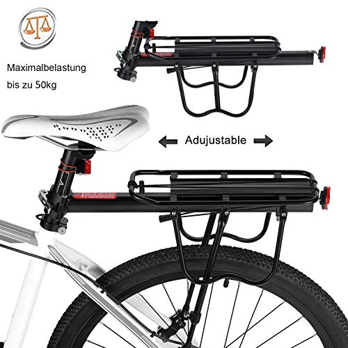 FOCHI Portaequipajes Bicicleta Trasero, Ajustable Bicicleta Portabultos MTB Aluminio con Reflector y Guardabarros Carga Máxima 50 kg