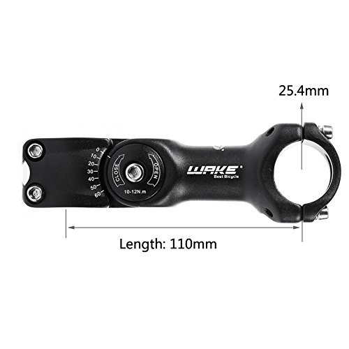 FOMTOR Eje ajustable para manillar de bicicleta de montaña de 25,4 mm 0 ~ 60 grados, para bicicleta de montaña, carretera, MTB (25,4 mm x 110 mm), color negro