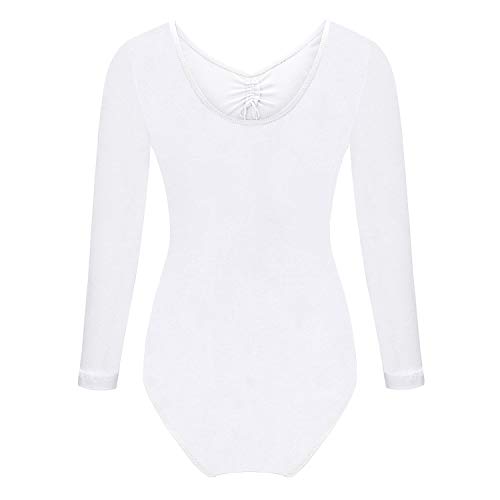 FONLAM Maillot de Ballet Danza para Niña Traje Leotardo Maillot Clásico Gimnasia Manga Larga Actuación Fiesta Niña Invierno Otoño (11-12 Años, Blanco)