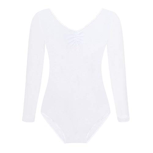 FONLAM Maillot de Ballet Danza para Niña Traje Leotardo Maillot Clásico Gimnasia Manga Larga Actuación Fiesta Niña Invierno Otoño (11-12 Años, Blanco)