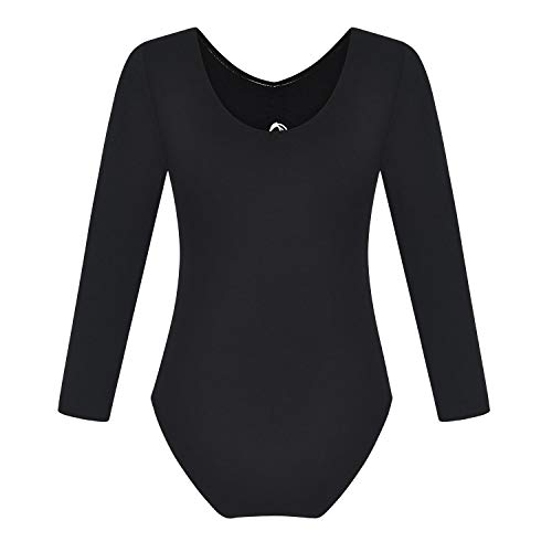 FONLAM Maillot de Ballet Danza para Niña Traje Leotardo Maillot Clásico Gimnasia Manga Larga Actuación Fiesta Niña Invierno Otoño (3-4 Años, Negro)