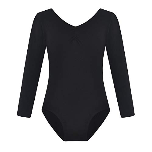 FONLAM Maillot de Ballet Danza para Niña Traje Leotardo Maillot Clásico Gimnasia Manga Larga Actuación Fiesta Niña Invierno Otoño (3-4 Años, Negro)