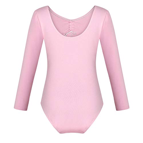 FONLAM Maillot de Ballet Danza para Niña Traje Leotardo Maillot Clásico Gimnasia Manga Larga Actuación Fiesta Niña Invierno Otoño (7-8 Años, Rosa)