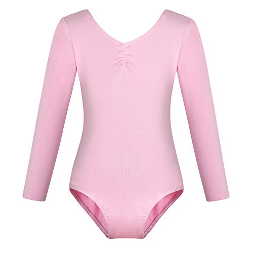 FONLAM Maillot de Ballet Danza para Niña Traje Leotardo Maillot Clásico Gimnasia Manga Larga Actuación Fiesta Niña Invierno Otoño (7-8 Años, Rosa)