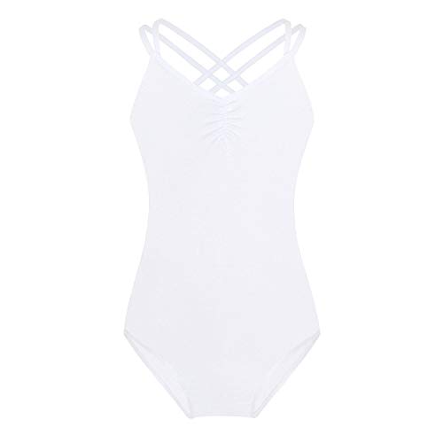 FONLAM Maillot de Ballet Danza para Niña Traje Leotardo Maillot Tradicional Gimnasia Actuación Fiesta Niña (11-12 Años, Blanco)