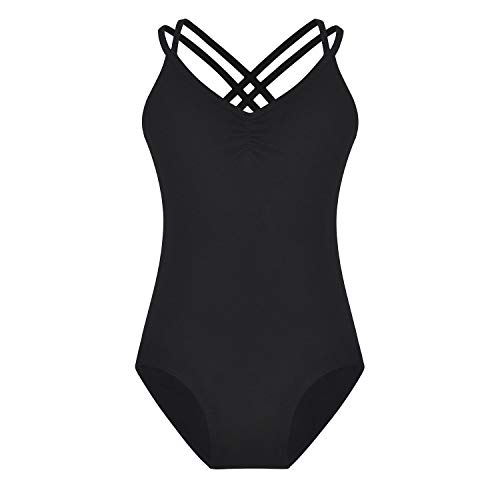 FONLAM Maillot de Ballet Danza para Niña Traje Leotardo Maillot Tradicional Gimnasia Actuación Fiesta Niña (13-14 Años, Negro)