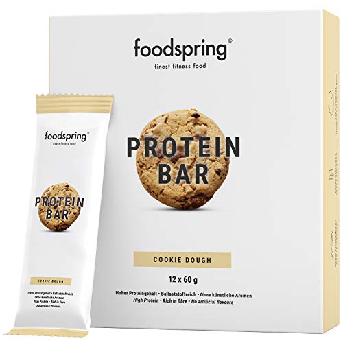 foodspring Barritas de Proteína, Sabor Cookie Dough (galleta), Pack de 12 x 60g, Lleno de sabor y energía, bajo en azúcar y alto en proteína