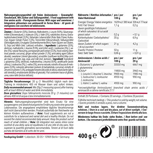 foodspring Recovery Aminos, Granada, La recuperación adecuada nunca había sido tan saludable, Fabricado en Alemania