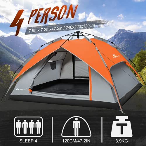 Forceatt Tienda de Campaña 3-4 Personas, Tienda Pop Up Portátil Fácil de Instalar Tear Down, Adecuado para Camping, montañismo, Senderismo.