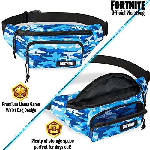 Fortnite Riñonera Niño, Riñonera Deportiva con Estampado de Camuflaje, Bolso Cintura, Merchandising Oficial, Regalos para Niños y Adolescentes (Azul)