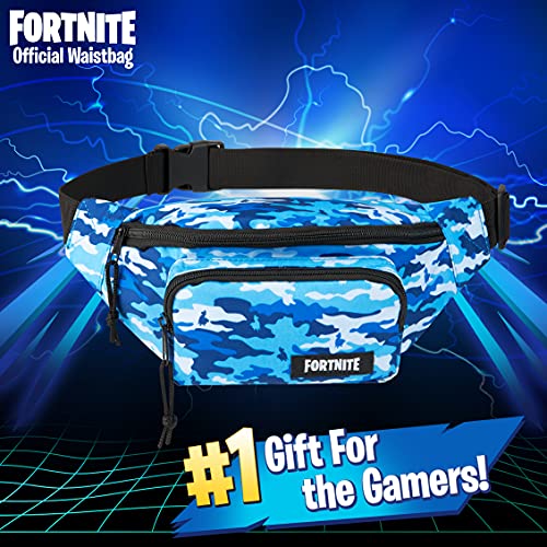 Fortnite Riñonera Niño, Riñonera Deportiva con Estampado de Camuflaje, Bolso Cintura, Merchandising Oficial, Regalos para Niños y Adolescentes (Azul)