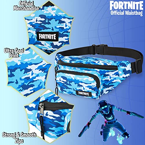 Fortnite Riñonera Niño, Riñonera Deportiva con Estampado de Camuflaje, Bolso Cintura, Merchandising Oficial, Regalos para Niños y Adolescentes (Azul)