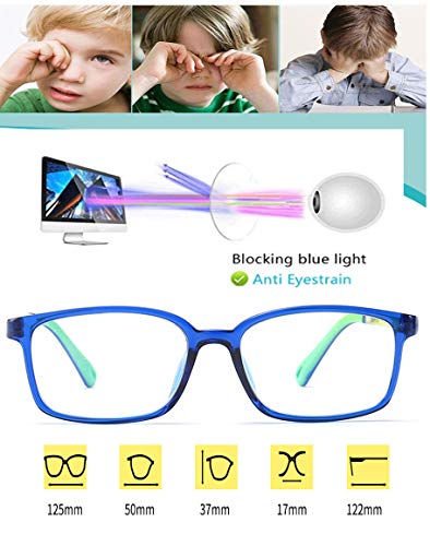 FOURCHEN Gafas de luz anti-azul para niños Gafas de computadora, protección UV Gafas antirreflejo Gafas de computadora Gafas de videojuegos para niños (Deepblue/Green)