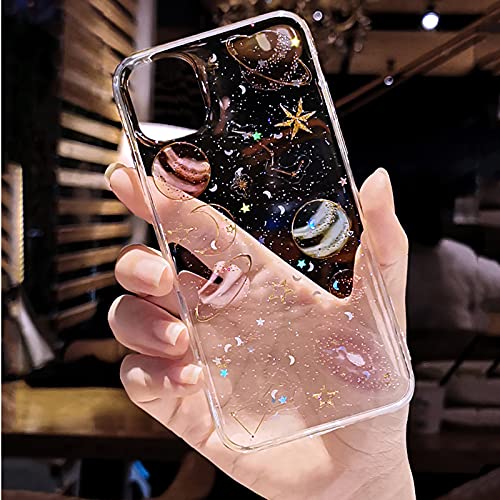 FOURTOC Compatible con iPhone 12 12 Pro 12 Pro MAX Funda, Estrella del Brillo de La Luna Caja del Teléfono Universo Silicone Cajas Traseras Cubierta de Cáscara Transparente,Negro,12