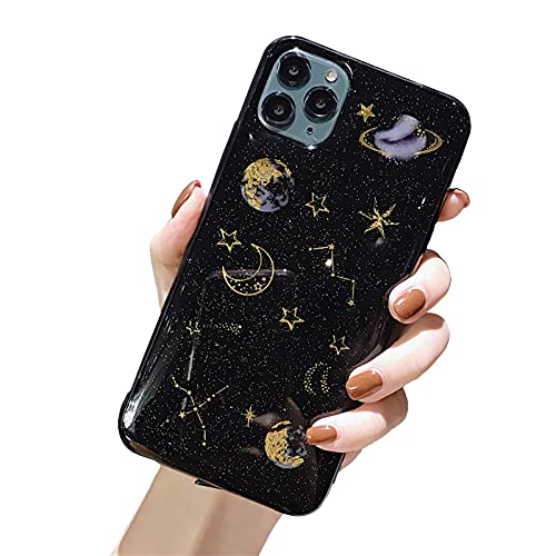 FOURTOC Compatible con iPhone 12 12 Pro 12 Pro MAX Funda, Estrella del Brillo de La Luna Caja del Teléfono Universo Silicone Cajas Traseras Cubierta de Cáscara Transparente,Negro,12