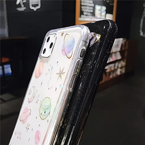 FOURTOC Compatible con iPhone 12 12 Pro 12 Pro MAX Funda, Estrella del Brillo de La Luna Caja del Teléfono Universo Silicone Cajas Traseras Cubierta de Cáscara Transparente,Negro,12