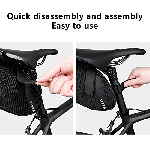 FralnFit Bolsa de sillín de bicicleta de gran capacidad, bolsa de bolsa de cuadro de bicicleta impermeable, bolsa de bicicleta reflectante para bicicleta MTB de carretera de montaña (negro)