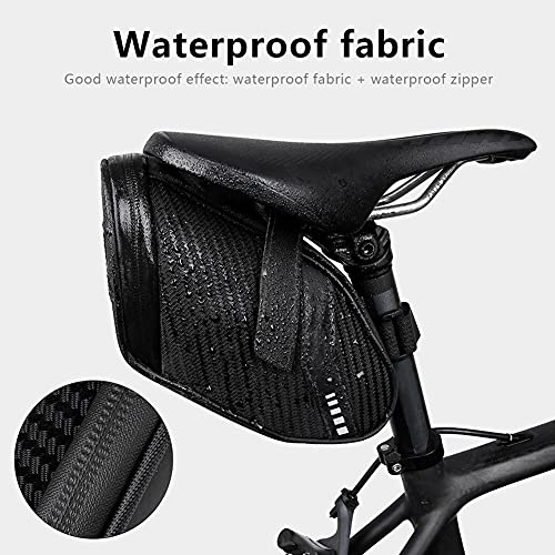 FralnFit Bolsa de sillín de bicicleta de gran capacidad, bolsa de bolsa de cuadro de bicicleta impermeable, bolsa de bicicleta reflectante para bicicleta MTB de carretera de montaña (negro)