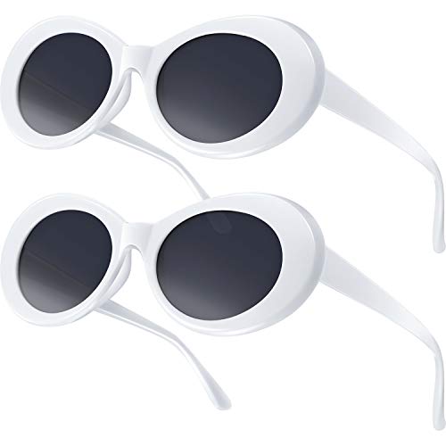 Frienda Gafas de Sol Retro Ovaladas de Disfraz Clout de Mujer Hombre (Blanco)