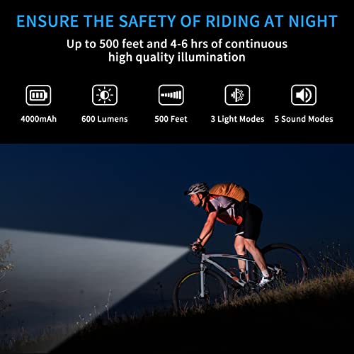 Fulabo Luz Bicicleta, 3 LED 4000 mAh Bicicleta USB Recargable Impermeables Luces Delantera y Trasera con Soporte Para Teléfono con Altavoz de Potencia Móvil,Luz Bici de Montaña y Luz Bici Trasera