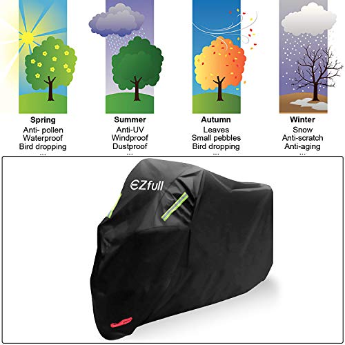 Funda para Moto EZfull 210D Oxford Funda Protector Cubierta de la Moto Impermeable A Prueba de UV Agujeros de Bloqueo 245 x 125 x 105 cm con Cubierta contra Viento Bolsa de Almacenaje, Negro