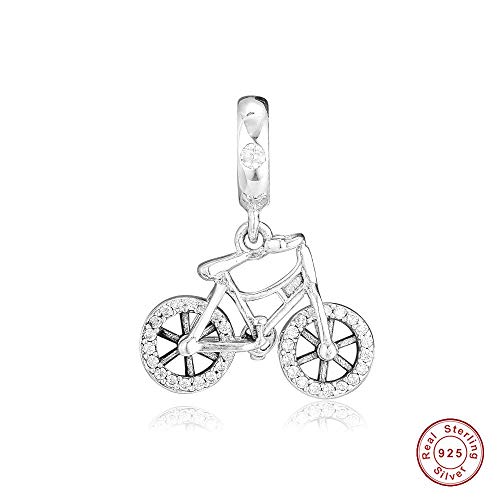 FUNSHOPP Abalorio colgante de bicicleta de primavera brillante de 2019, plata 925, compatible con pulseras Pandora originales