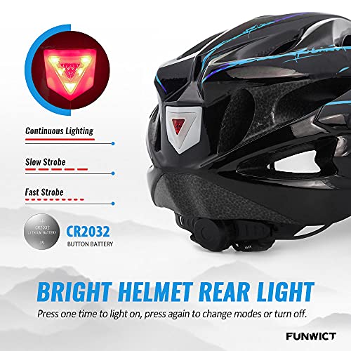 FUNWICT Casco Bicicleta con Gafas Magnéticas Casco Bici de Montaña Ligera LED Casco Bicicleta de Carretera para Mujer Hombre Casco MTB Ligero 57-61 cm (BKInkBlue)