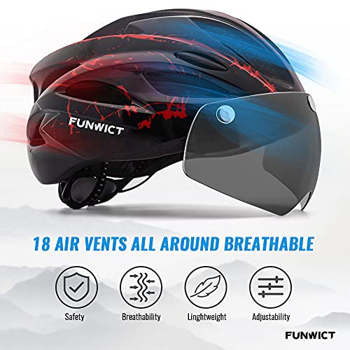 FUNWICT Casco Bicicleta con Gafas Magnéticas Casco Bici de Montaña Ligera LED Casco Bicicleta de Carretera para Mujer Hombre Casco MTB Ligero 57-61 cm (BKInkBlue)