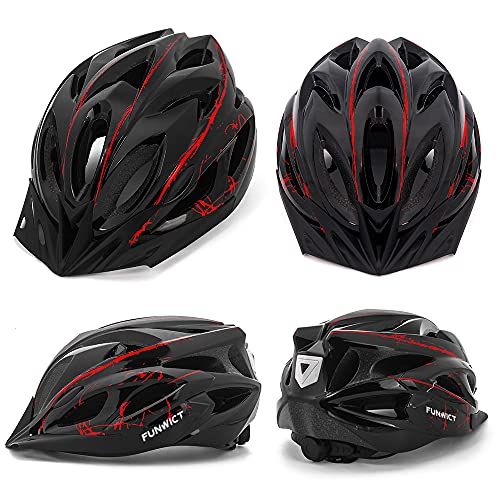 FUNWICT Casco Bicicleta con Visera Removable Casco Bicicleta de Montaña con Luz Trasera para Hombre Mujer Ciclismo Casco Adecuado para Circunferencia de Cabeza 57-61 cm