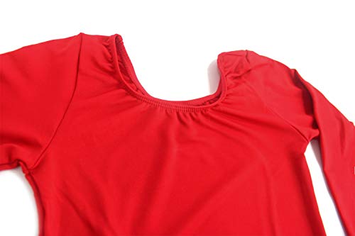 furein Maillot de Danza Ballet Gimnasia Leotardo Body Clásico Elástico para Niña de Manga Larga Cuello Redondo (12 años, Rojo)