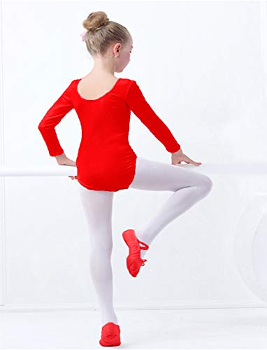furein Maillot de Danza Ballet Gimnasia Leotardo Body Clásico Elástico para Niña de Manga Larga Cuello Redondo (12 años, Rojo)