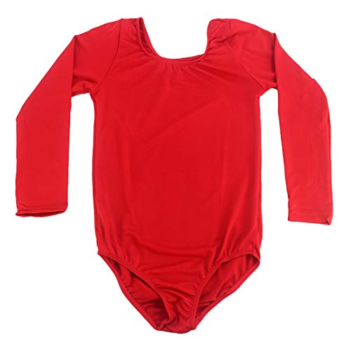 furein Maillot de Danza Ballet Gimnasia Leotardo Body Clásico Elástico para Niña de Manga Larga Cuello Redondo (12 años, Rojo)