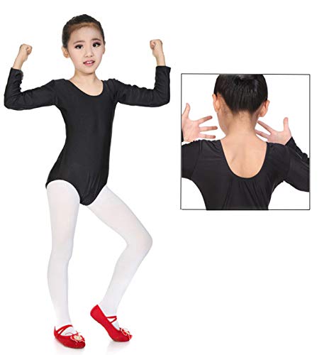 furein Maillot de Danza Ballet Gimnasia Leotardo Body Clásico Elástico para Niña de Manga Larga Cuello Redondo (6 años, Negro)