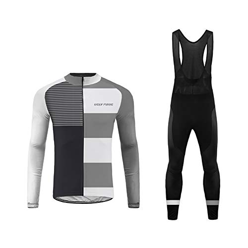 Future Sports Bike Wear Designs Maillots de Bicicleta Maillots de Bicicleta Traje de Invierno Hombres Ropa de Ciclo Jersey de Manga Larga + Pantalones Bib Acolchados Cómodo Respirable Secado