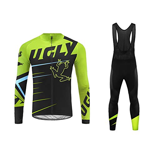 Future Sports MTB Invierno Termo Maillot de Ciclismo Hombre Mangas Largas Ropa para Bicicleta 20D Cojín Conjunto Bici de Montaña Chaqueta+Bib Pantalones Culote de Ciclista Largo