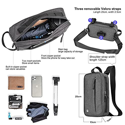 G-raphy Bolsa Multifuncional para Manillar de Bicicleta Impermeable Bolsa de Manillar de Bicicletas de Carretera y de Montaña para para Cuadro Superior con Correa de Hombro Desmontable (Gris)