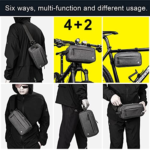 G-raphy Bolsa Multifuncional para Manillar de Bicicleta Impermeable Bolsa de Manillar de Bicicletas de Carretera y de Montaña para para Cuadro Superior con Correa de Hombro Desmontable (Gris)