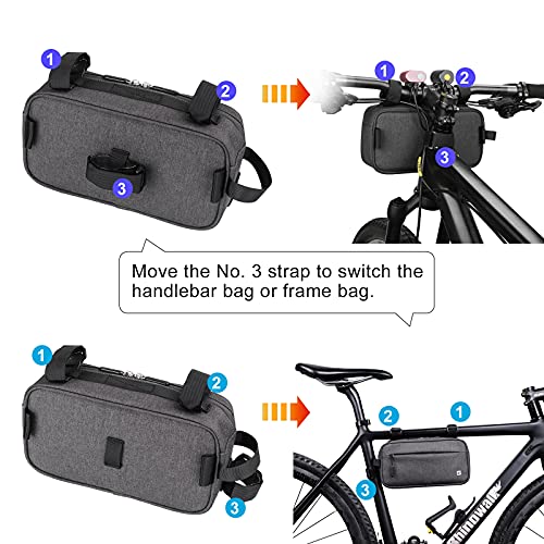 G-raphy Bolsa Multifuncional para Manillar de Bicicleta Impermeable Bolsa de Manillar de Bicicletas de Carretera y de Montaña para para Cuadro Superior con Correa de Hombro Desmontable (Gris)