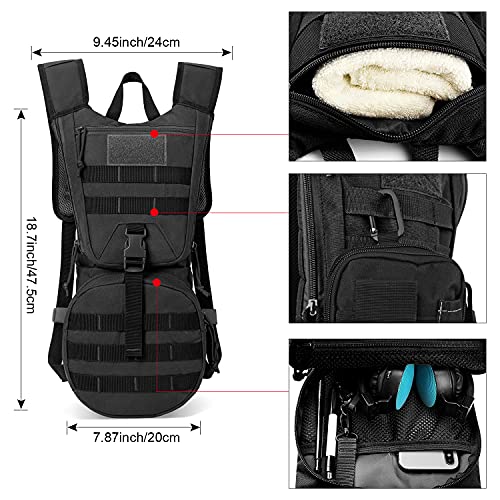 G4Free Mochila Táctica de Hidratación con 2,5L Saco de Agua, Ligero Bolso, Múltiple Función para Senderismo Ciclismo Correr, Caminar y Escalar-Negro