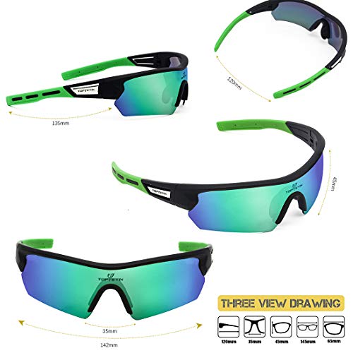 Gafas Ciclismo Polarizadas con 5 Lentes Intercambiables Gafas de Sol Deportivas Antivaho Antireflejo Anti Viento y UV Adaptadas a Deporte Carrera Running Bicicleta MTB para Hombre y Mujer (Verde)