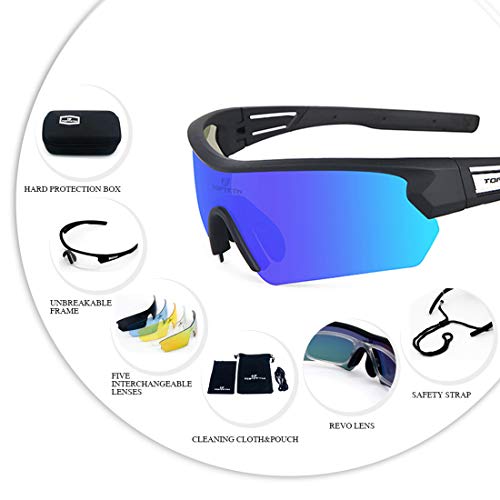 Gafas Ciclismo Polarizadas con 5 Lentes Intercambiables Gafas de Sol Deportivas Antivaho Antireflejo Anti Viento y UV Adaptadas a Deporte Carrera Running Bicicleta MTB para Hombre y Mujer (Azul)